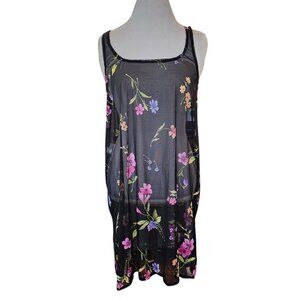 Retro Y2K Whimsigoth‎ Sheer Dress Floral Black Sz M L Mesh Swim Coverup Made USA